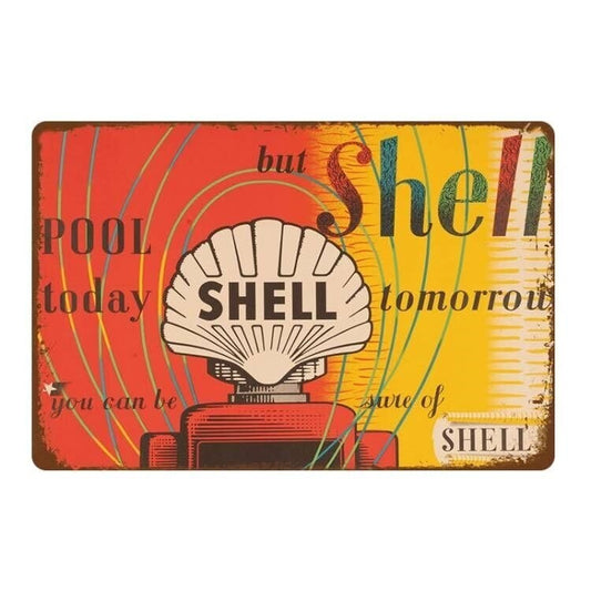 Shell Motor Fuel Oil Tin Sign Rustic Look Car Auto