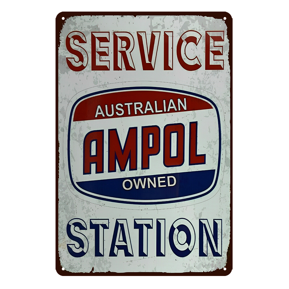 2x Ampol Station Service Australian Owned Rustic Tin Sign Vintage Garage Bar