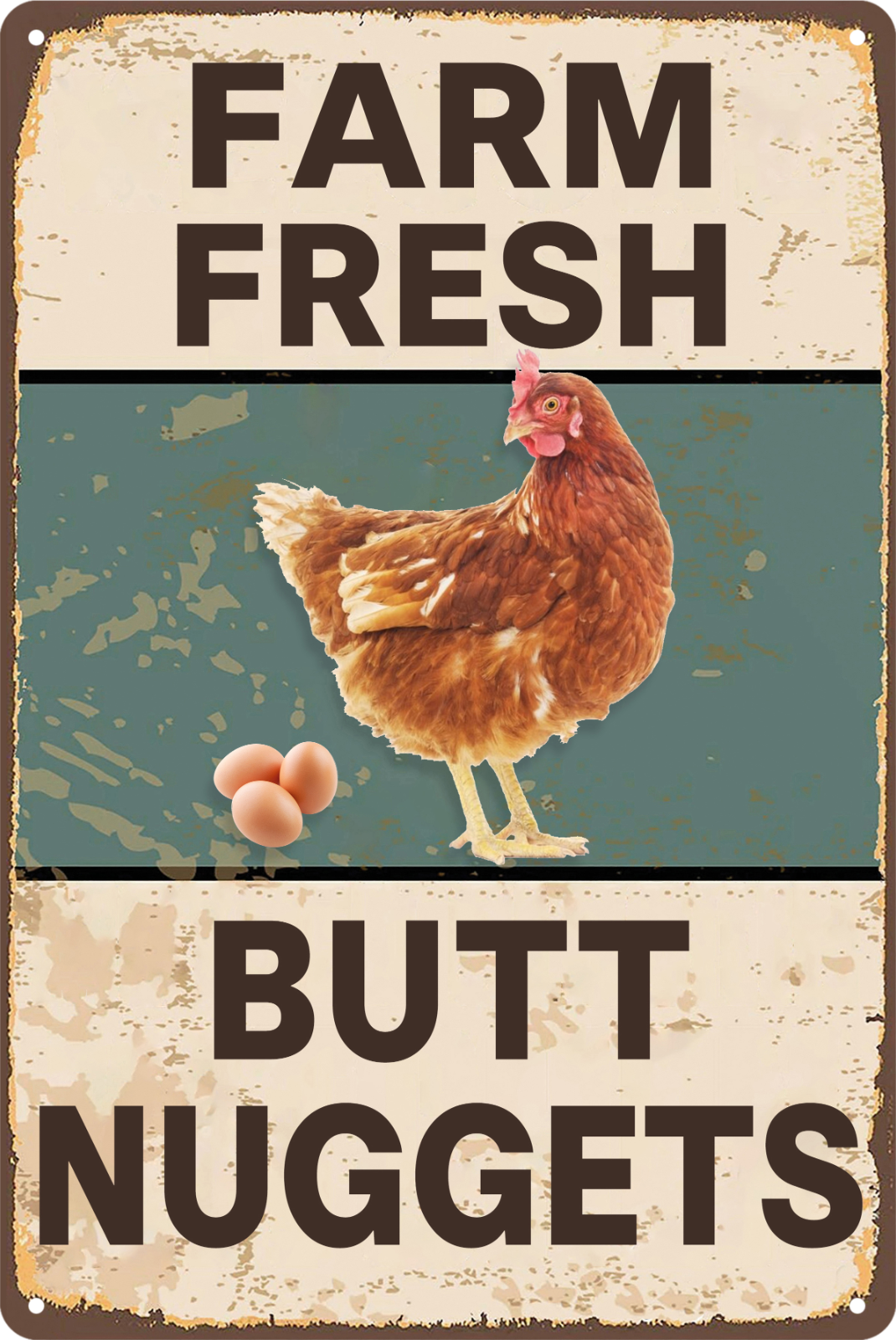 Farm Fresh Butt Nuggets Hens Egg Tin Sign Rustic Look  Retro 20x30cm