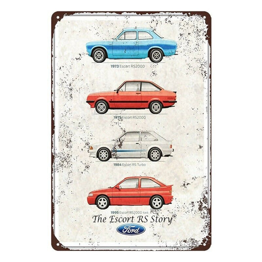 Tin Metal Sign Ford The Escort Rs Story 20x30cm Rustic Vintage