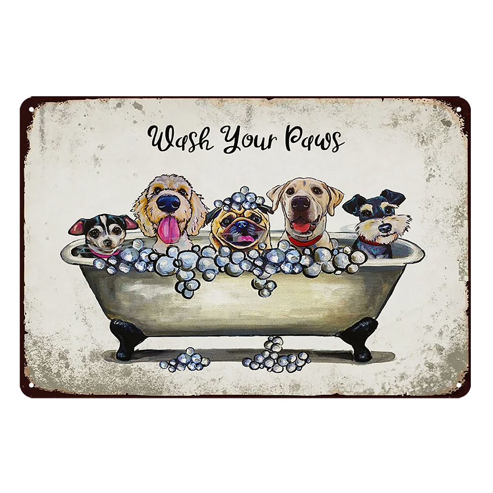 2x Wash Your Paws Rustic Tin Sign Vintage Garage Bar