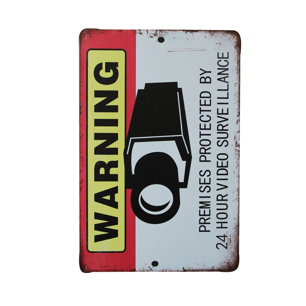 Tin Sign Warning Premises Protected By 24 Hour Video