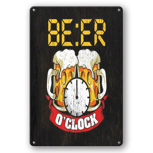 Tin Sign Beer O'clock Two Beer Cups Time Bar Rustic Decorative Vintage