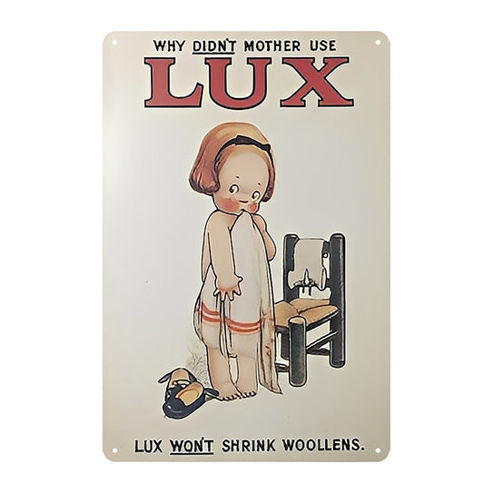 Lux Soap Why Didn't Mom Use Won't Shrink Woollens Tin Sign Vintage