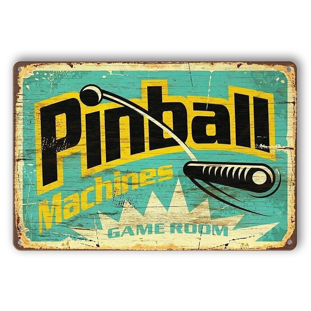 Tin Sign Pinball Machines Game Room Rustic Look Decorative Wall Art