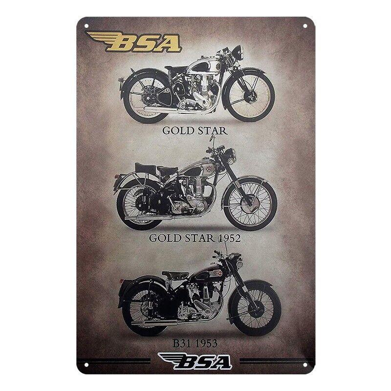 Tin Metal Sign Bsa Gold Star Motorbicycle Bike 20x30cm Rustic Vintage