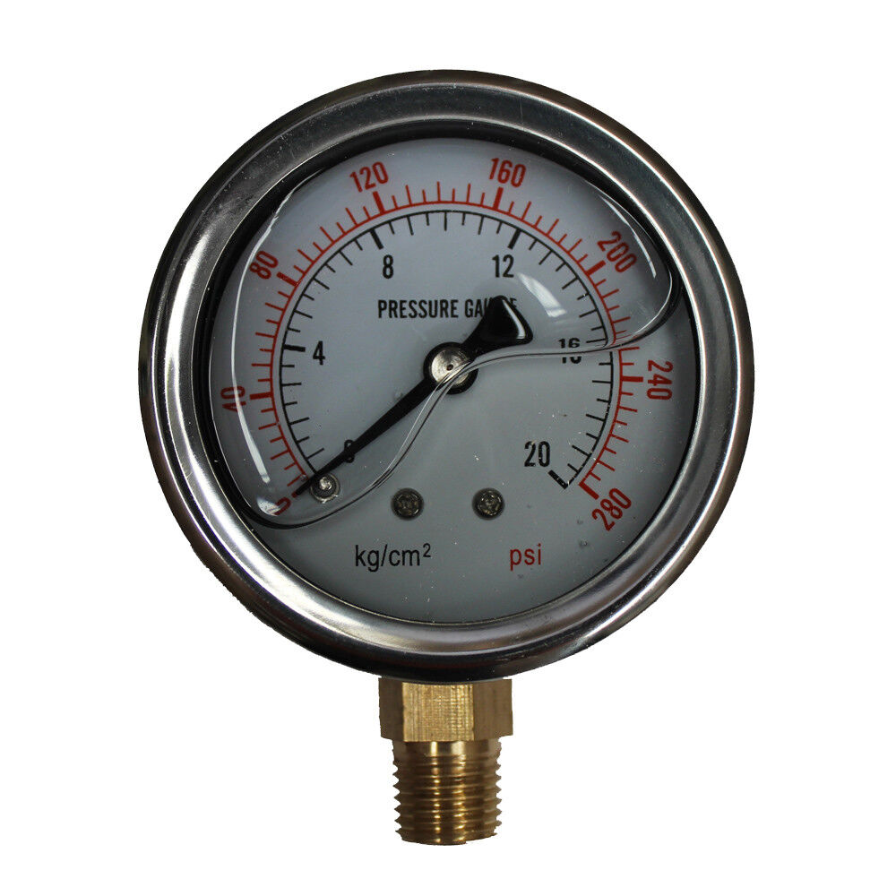 Liquid Oil Filled Pressure Gauge 280psi 20bar G1/4″ Dia 63mm 2.5” Meter Workshop