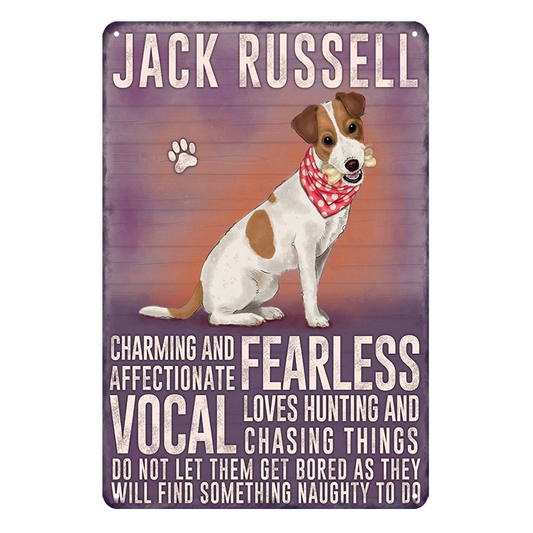 2x Jack Russell Fearless Vocal Rustic Tin Sign Abyssus Vintage Garage Bar