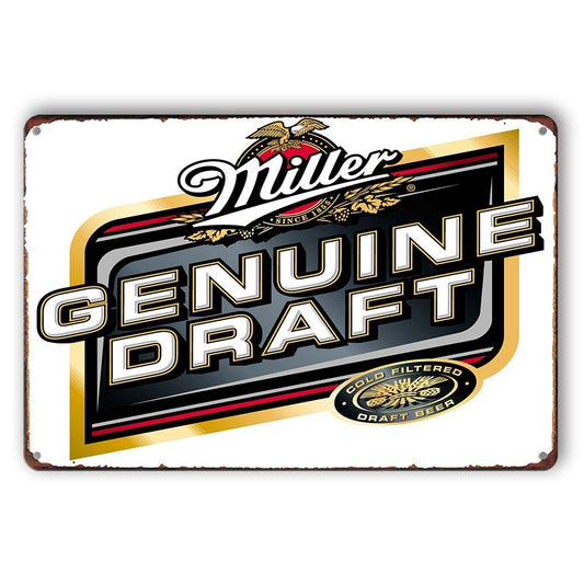 Tin Sign Genuine Draft Miller Beer Cold Filtered Rustic Look Decorative
