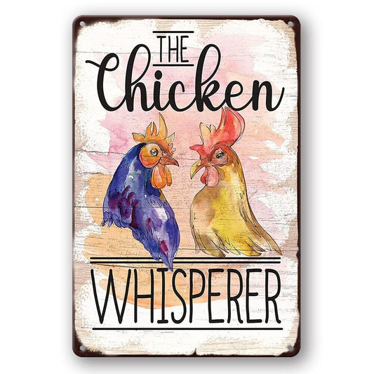 Tin Sign The Chicken Whisperer Rooster & Hen Rustic Decorative Vintage