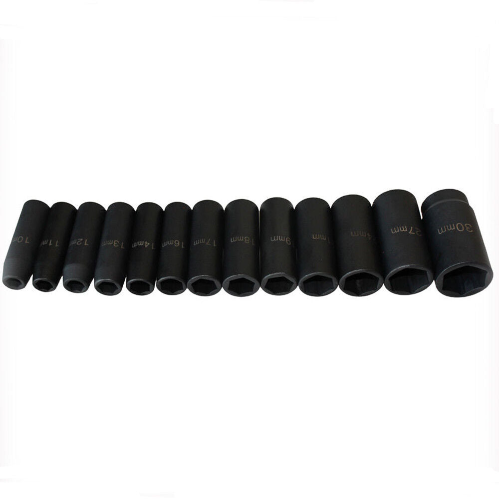 13pc 1/2 Dr. 10-30mm Impact Deep Socket H78 Metric Garage Mechanic Repair