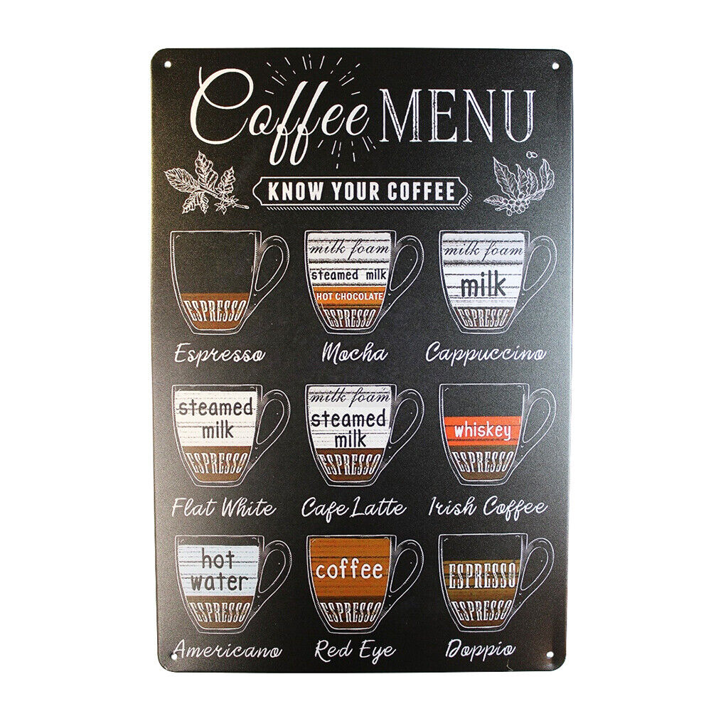 Tin Sign  Coffee Menu Sprint Drink Bar Whisky Rustic Look