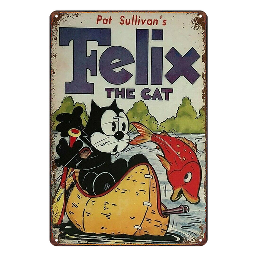 Felix The Cat Red Fish Pat Sullivan's Tin Metal Sign Rustic Look Vintage