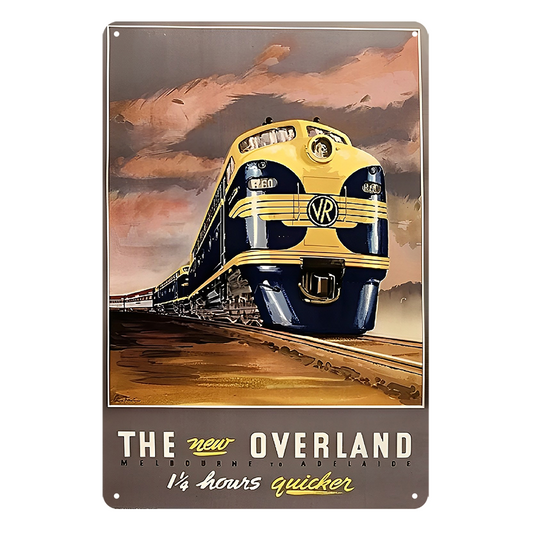 Vr The New Overland Train Rustic Metal Sign Vintage Tin Decor Bar