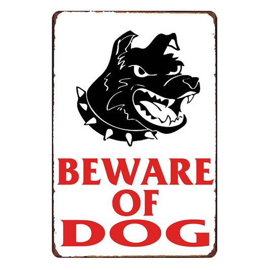 Beware Of Dog Guard Tin Metal Sign Rustic Look Vintage