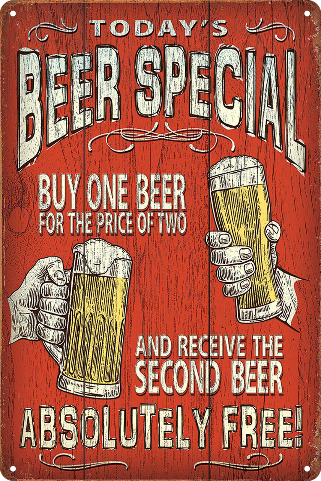 Beer Special Second Absolutely Free Tin Sign Rustic Look  Retro 20x30cm