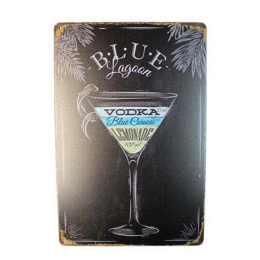 Tin Sign Blue Lagoon Vodka Sprint Drink Bar Whisky Rustic Look