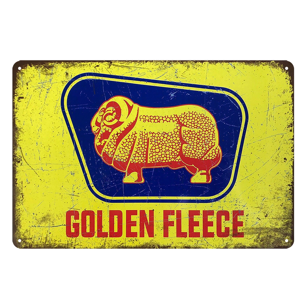 Golden Fleece Motor Sprit Oil Rustic Metal Sign Vintage Tin Shed Garage Bar