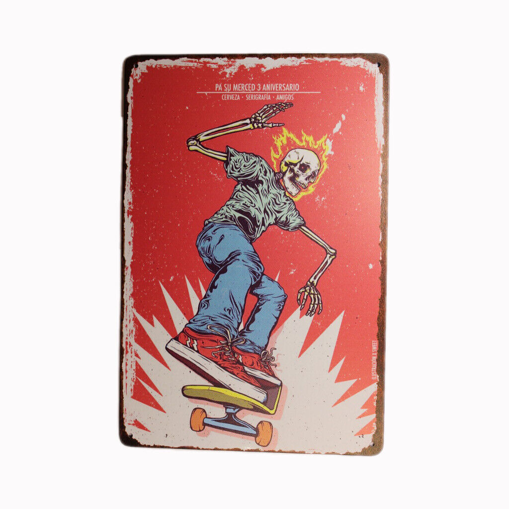 Tin Sign Skateboarading Sprint Drink Bar Whisky Rustic Look