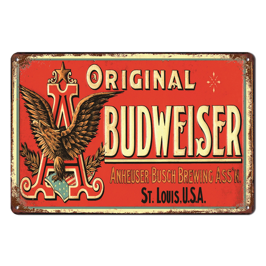 Original Budweiser Beer Tin Metal Sign Rustic Look Vintage Man Cave