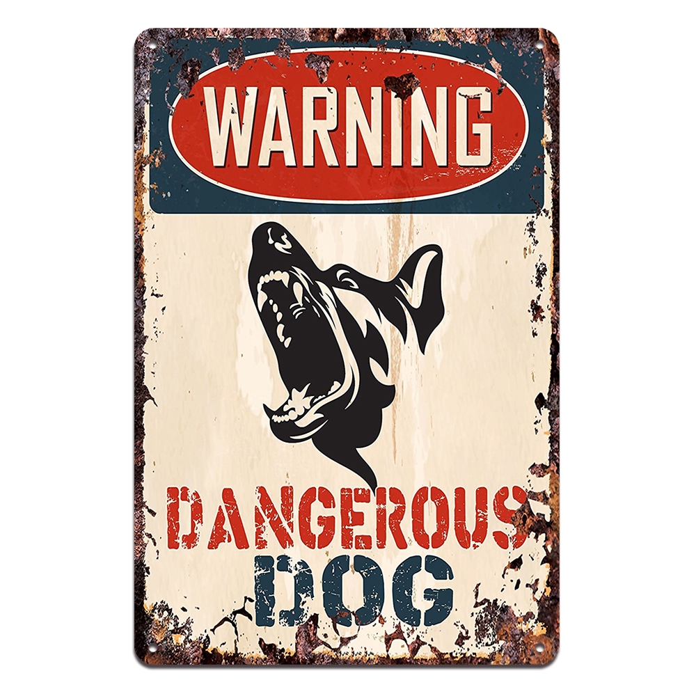 Warning Dangerous Dog Tin Metal Sign Rustic Look Vintage Man Cave