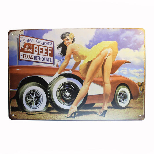 Tin Sign  Beef Women Car Sprint Drink Bar Whisky Rustic Look