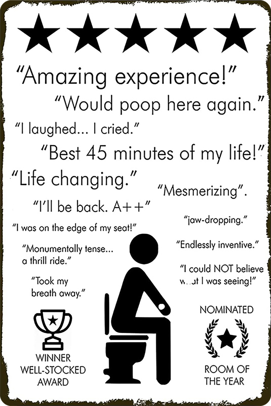 Would Poop Here Again Amazing Experience ! Bathroom Tin Sign Retro 20x30cm