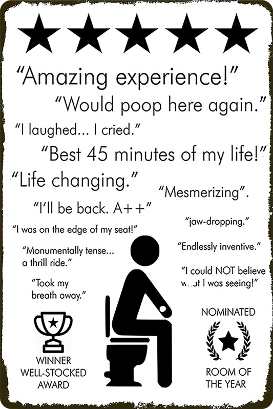 Would Poop Here Again Amazing Experience ! Bathroom Tin Sign Retro 20x30cm