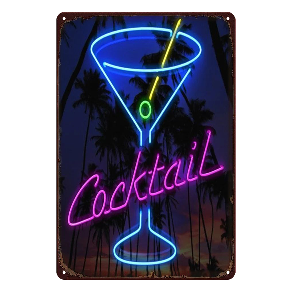 Cocktail Neon Lights Rustic Metal Sign Vintage Tin Shed Garage Bar