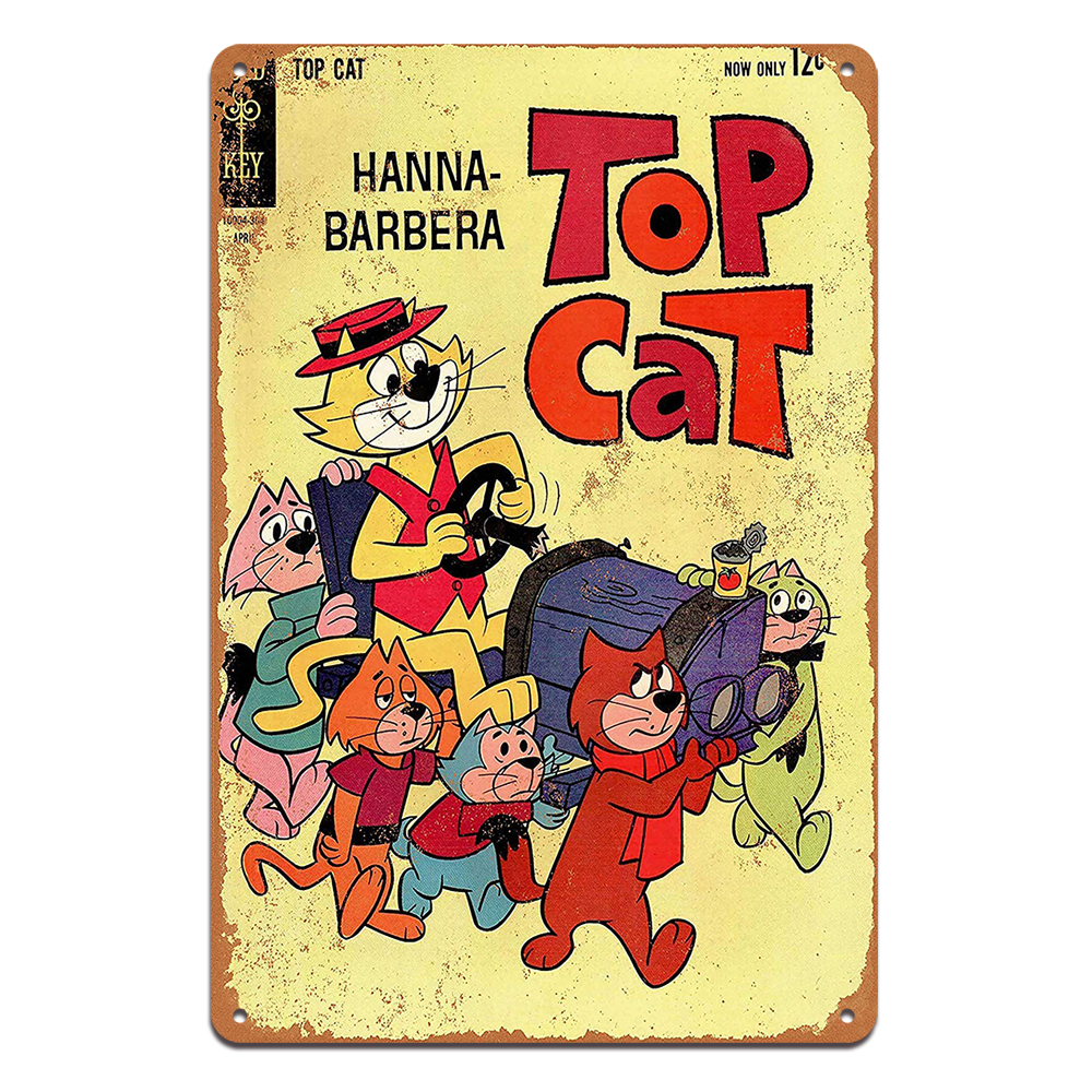 Top Cat Hanna Barbera Tin Metal Sign Rustic Look Vintage Man Cave