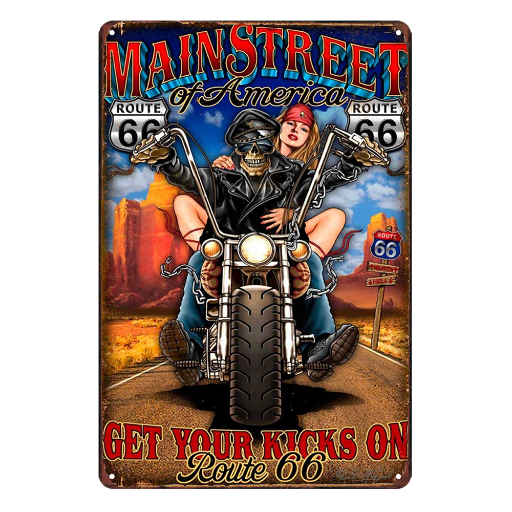 Route 66 Main Street Of America Monster And Girl Rustic Tin Sign Vintage