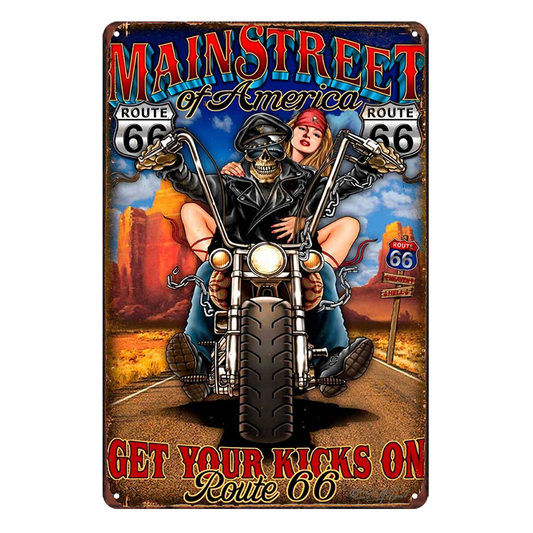 Route 66 Main Street Of America Monster And Girl Rustic Tin Sign Vintage