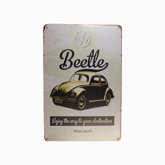 Tin Sign Beetle Think Small Sprint Drink Bar Whisky Rustic Look