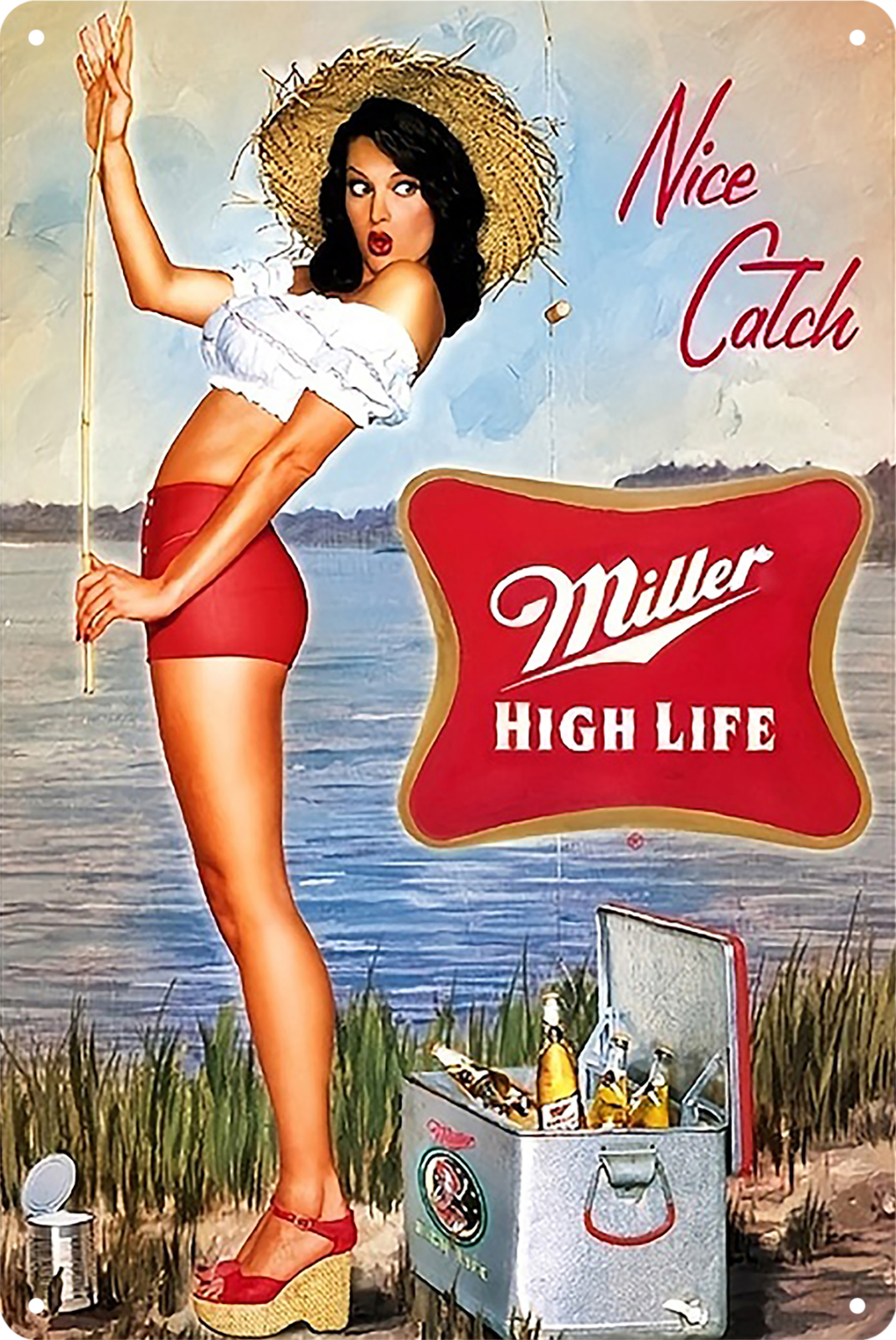 Miller High Life Nice Catch Tin Sign Rustic Look Vintage Retro 20x30cm