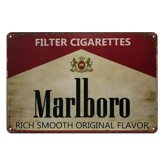 2x Marlboro Filter Cigarettes Pm Rich Smooth Rustic Tin Sign Vintage Garage Bar