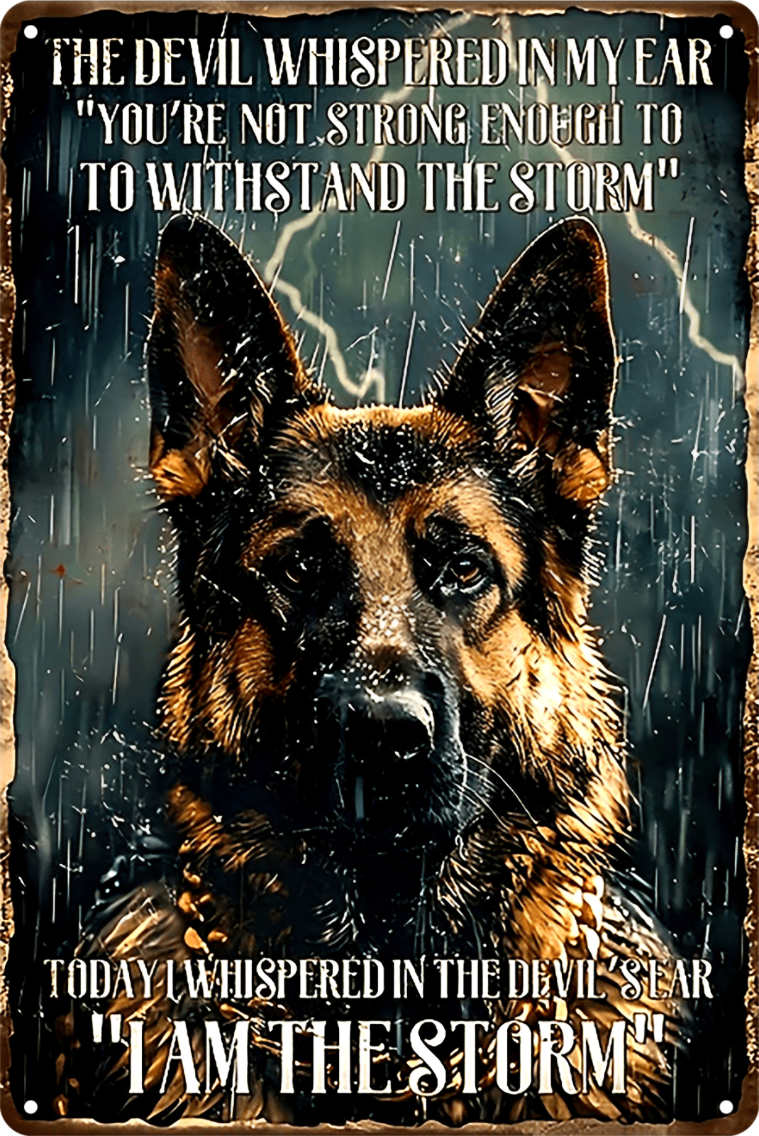 German Shepherd Black Dogi Am The Storm  Tin Sign Rustic Look  Retro 20x30cm
