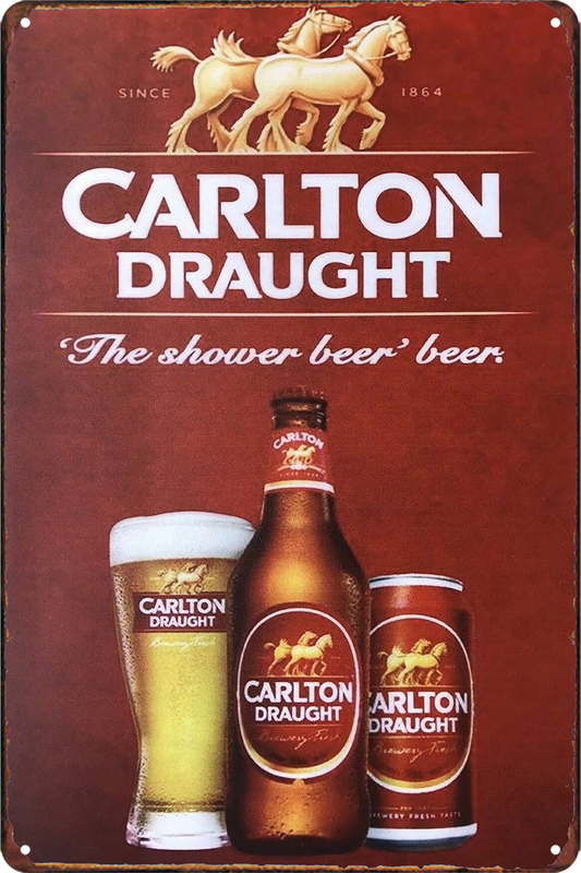 2x Carlton Draught Beer Tin Metal Sign Rustic Look Vintage