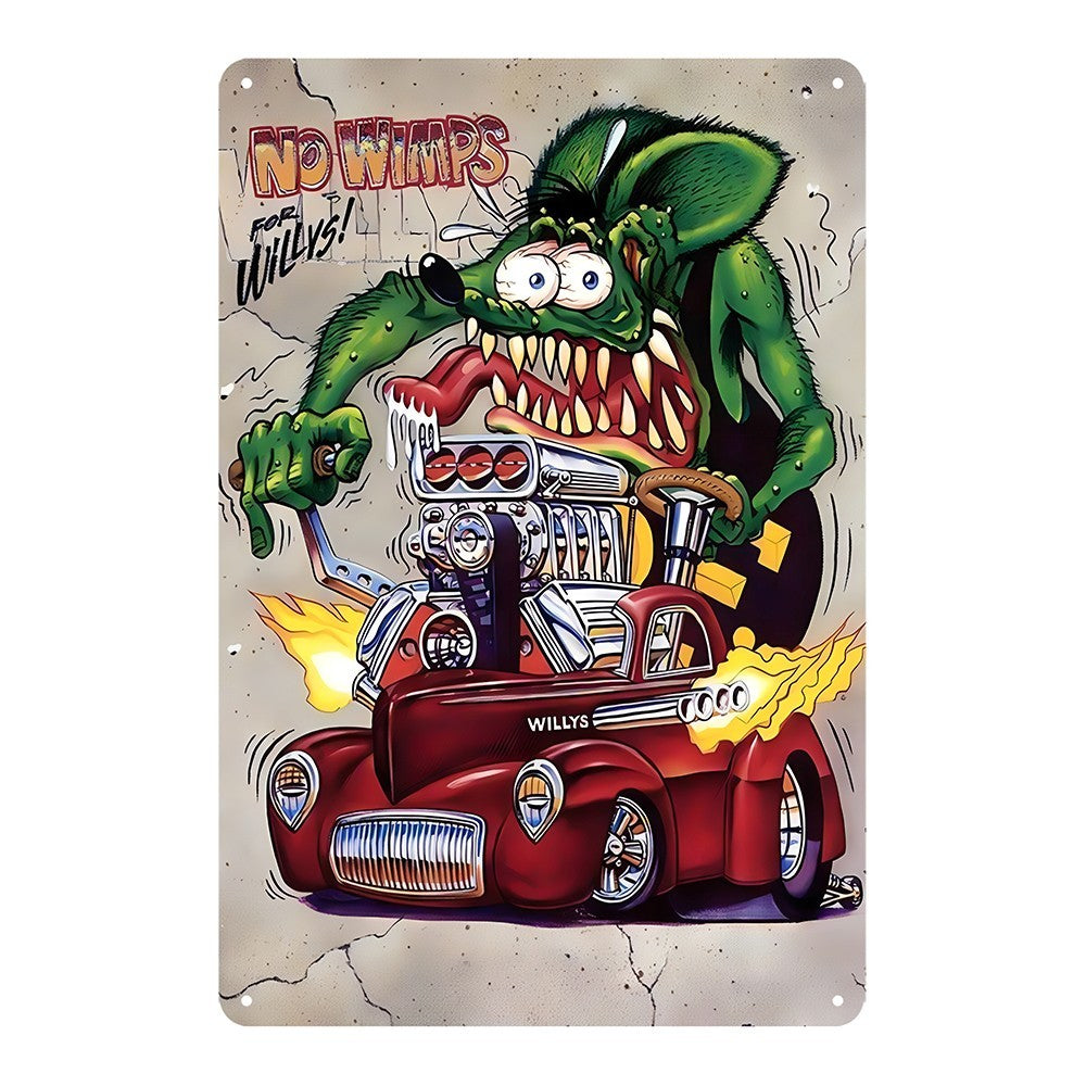 No Wimps For Willys Rat Fink Rustic Metal Tin Sign Vintage