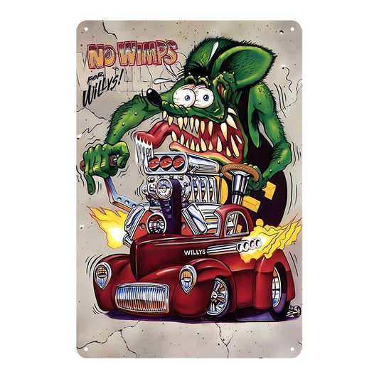 No Wimps For Willys Rat Fink Rustic Metal Tin Sign Vintage