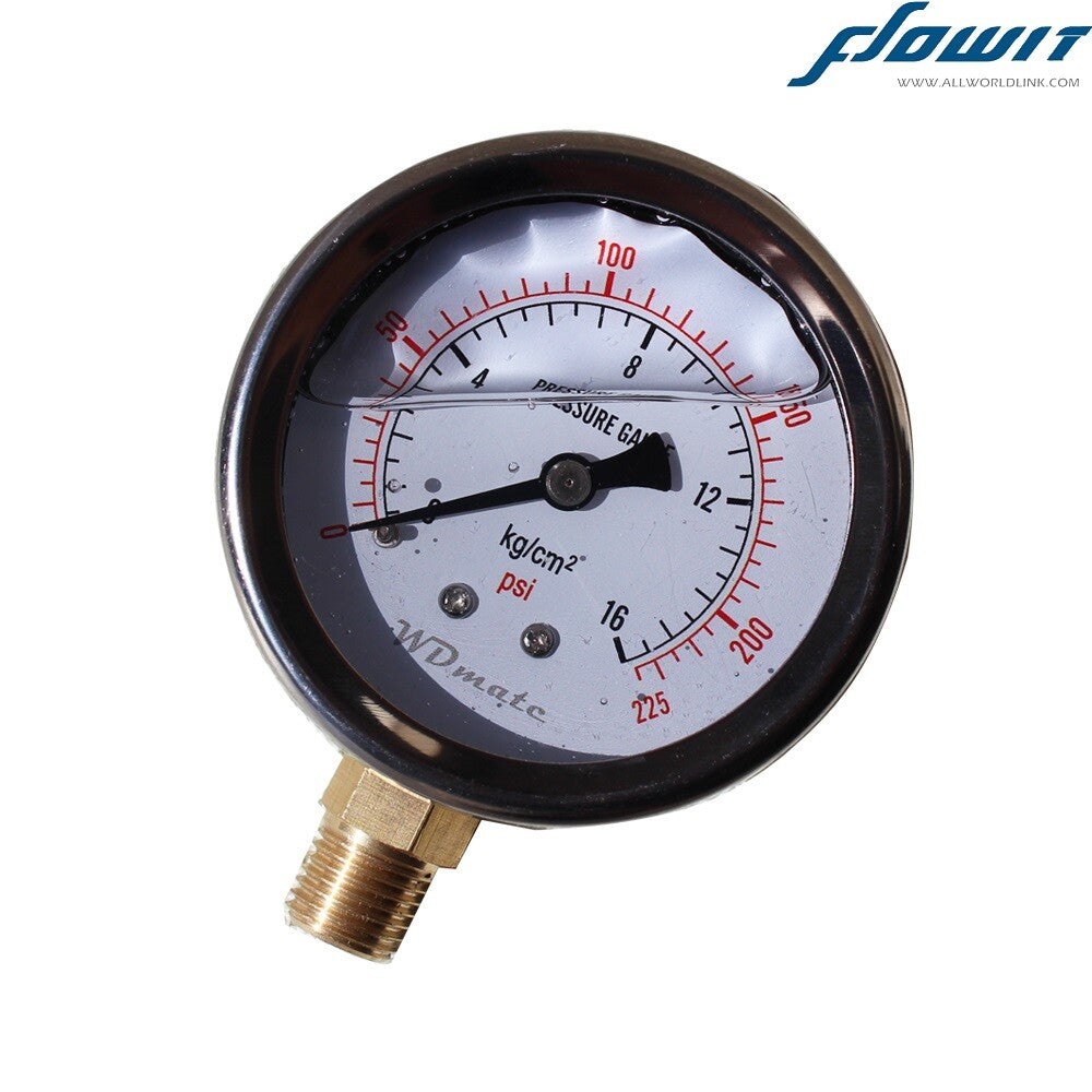 Liquid Oil Filled Pressure Gauge 225psi 16bar G1/4″ Dia2.5″ 63mm Meter