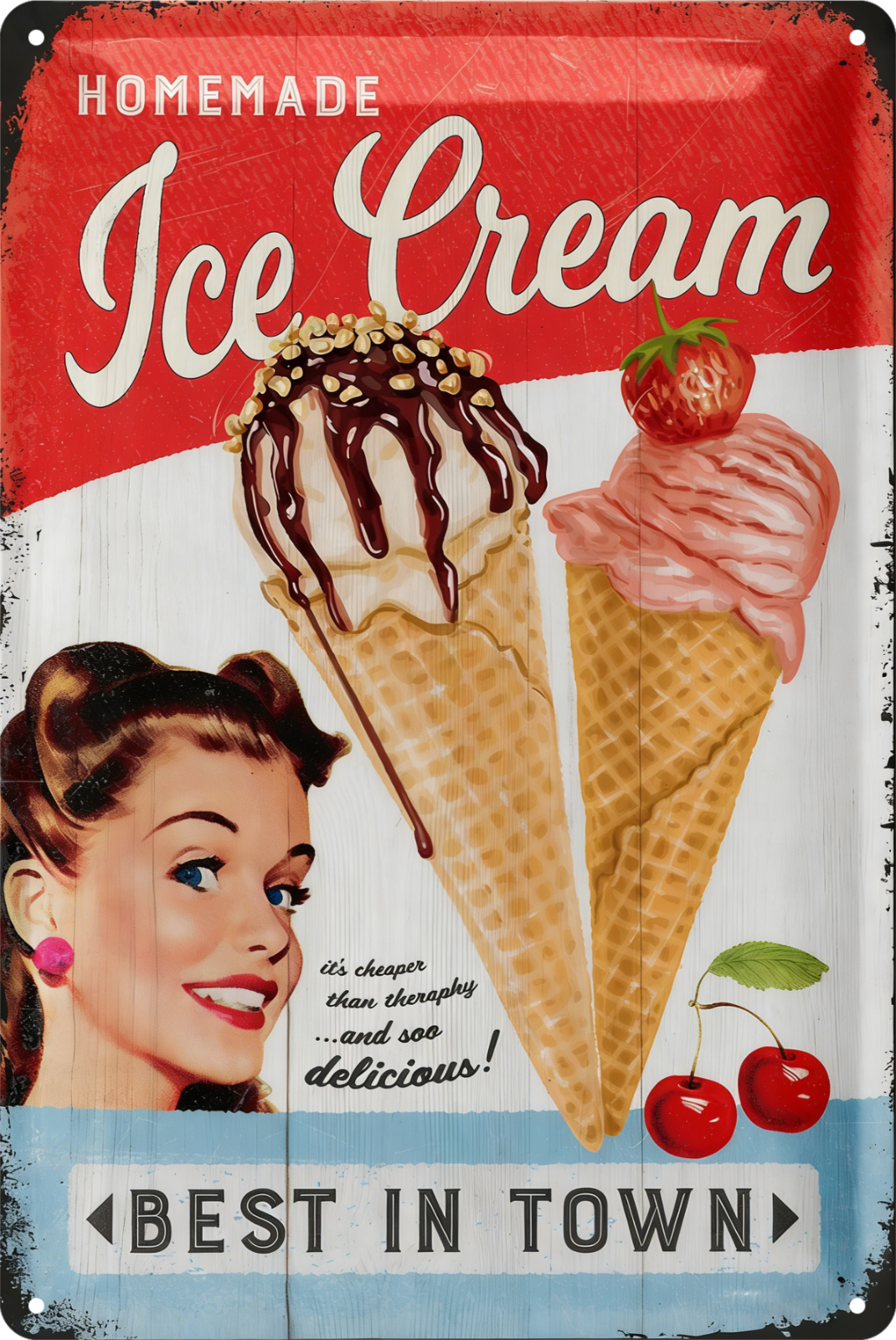Ice Cream Best In Town Homemade Tin Sign Rustic Vintage Retro 20x30cm