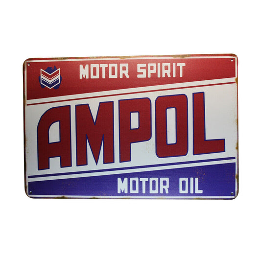 Tin Sign Motor Spirit Ampol Motor Oil Sprint Drink Bar Whisky Rustic Look