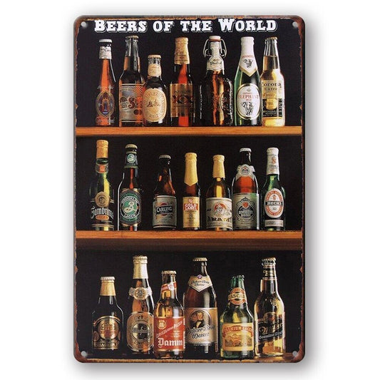 Tin Sign Beers Of The World Full Brand Bar Drink Rustic Decorative Vintage