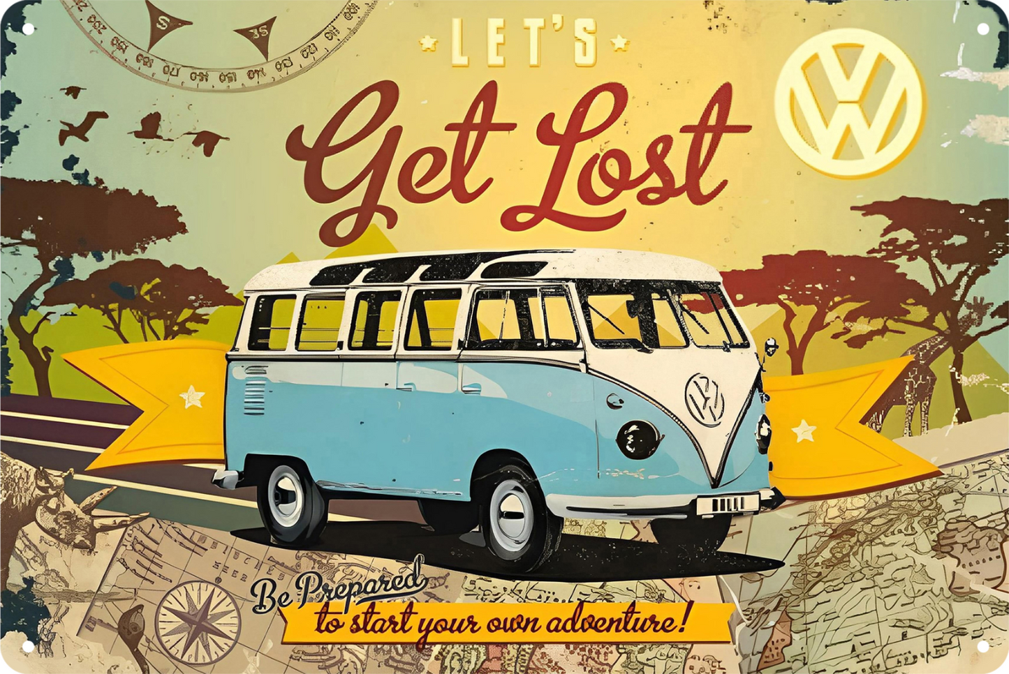 Vw Volks Wagen Let's Get Lost Van Movie Vehicle Tin Sign Rustic Retro 20x30cm