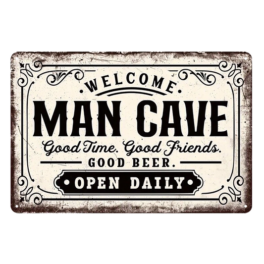 Man Cave Open Good Beer Open Daily Rustic Metal Sign Vintage Tin Shed Garage Bar