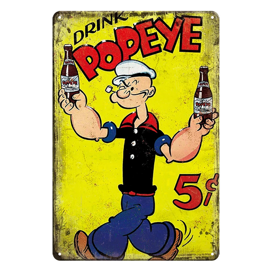 Popeye Sailor Man 5 Cents Drink Retro Rustic Metal Sign Vintage Tin