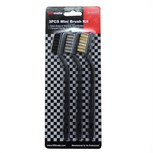 3pc Wire Clearing Brush Set Remover Polish Clear Nylon Brass Steel Garage Car Hd