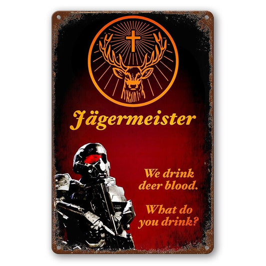 Tin Sign Jagermeister Deer Blood Drink Red Rustic Look Decorative Wall Art