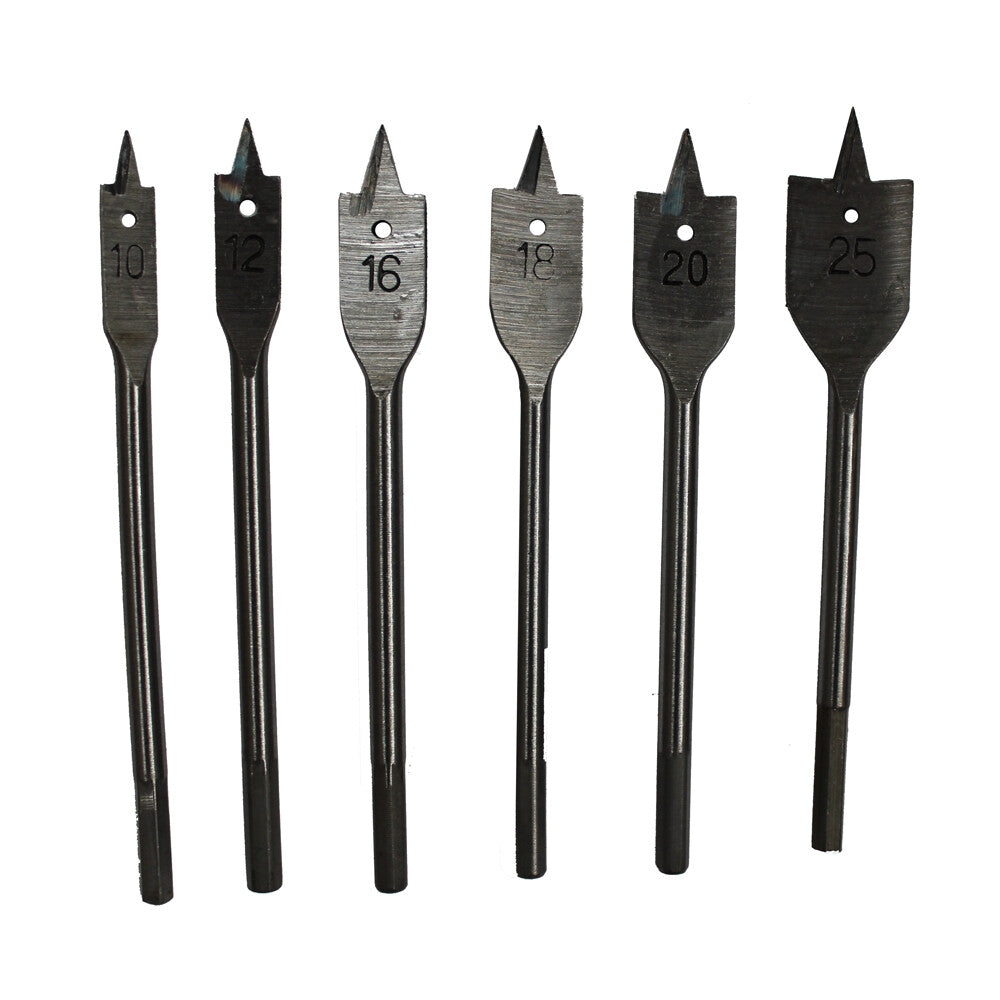 6pcs Wood Working Flat Drill Bit Set 10-25mm Hole Cutting Borer Quality