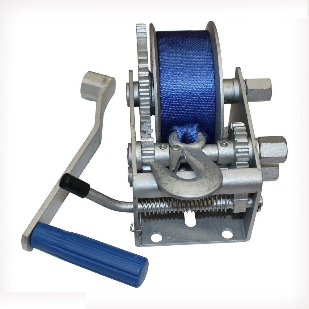 Hand Winch Webbing 1000kg 8m 3speed 10/5/1:1 Boat Car Marine Trailer Heavy Duty